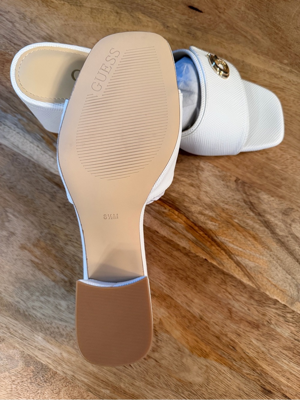 GUESS White Slide Mules with Gold G Logo - Picture 5 of 10